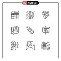 Universal Icon Symbols Group of 9 Modern Outlines of pincers print flower fold brochure Editable Vector Design Elements