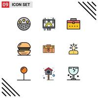 9 iconos creativos, signos y símbolos modernos de comida, bebidas, pantalla, interfaz de cocina, elementos de diseño vectorial editables vector