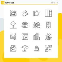 Universal Icon Symbols Group of 16 Modern Outlines of gift chupa wedding candy grid Editable Vector Design Elements