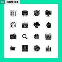 Group of 16 Modern Solid Glyphs Set for love online train education computer Editable Vector Design Elements