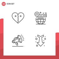 4 Universal Line Signs Symbols of heart website break pin security Editable Vector Design Elements