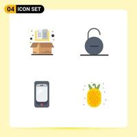 Modern Set of 4 Flat Icons Pictograph of book security item padlock smart phone Editable Vector Design Elements