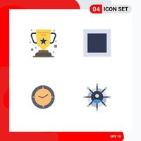 Set of 4 Vector Flat Icons on Grid for achievement clock education watch networking Editable Vector Design Elements