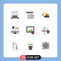 Pictogram Set of 9 Simple Flat Colors of desk photo construction image computer Editable Vector Design Elements