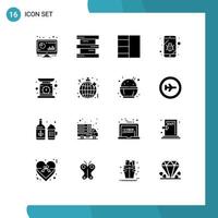 Pack of 16 creative Solid Glyphs of scale check weight hazardous spy mobile Editable Vector Design Elements