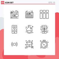 Modern Set of 9 Outlines Pictograph of tube laboratory frame sport running Editable Vector Design Elements