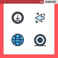 Filledline Flat Color Pack of 4 Universal Symbols of apps world store next country Editable Vector Design Elements