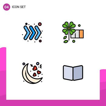 Set of 4 Vector Filledline Flat Colors on Grid for arrow open anemone moon page Editable Vector Design Elements