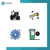 Mobile Interface Filledline Flat Color Set of 4 Pictograms of agriculture gear tractor intersection tool Editable Vector Design Elements