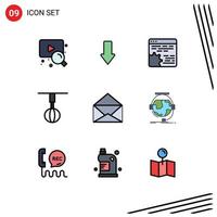 User Interface Pack of 9 Basic Filledline Flat Colors of message house code home ware appliances Editable Vector Design Elements