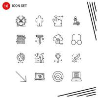 Group of 16 Outlines Signs and Symbols for network database finger success business Editable Vector Design Elements