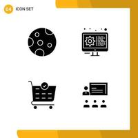 Solid Glyph Pack of 4 Universal Symbols of moon checkout coding settings business Editable Vector Design Elements