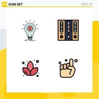 User Interface Pack of 4 Basic Filledline Flat Colors of finance lotus money business sauna Editable Vector Design Elements