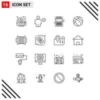 Set of 16 Modern UI Icons Symbols Signs for accordion nba minus basketball intelligence Editable Vector Design Elements