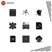 Universal Icon Symbols Group of 9 Modern Solid Glyphs of pan kitchen head cooker bio Editable Vector Design Elements