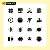 16 Thematic Vector Solid Glyphs and Editable Symbols of coin park user water communication Editable Vector Design Elements