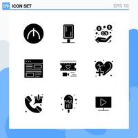 User Interface Pack of 9 Basic Solid Glyphs of love filam investment page development Editable Vector Design Elements