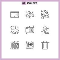 Modern Set of 9 Outlines and symbols such as camera father moon dad cookie Editable Vector Design Elements