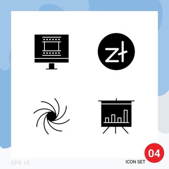Mobile Interface Solid Glyph Set of 4 Pictograms of digital photo frame universe zloty money board Editable Vector Design Elements