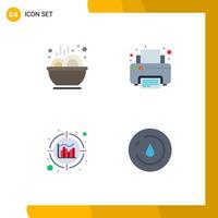 Editable Vector Line Pack of 4 Simple Flat Icons of bowl data stew printer energy Editable Vector Design Elements