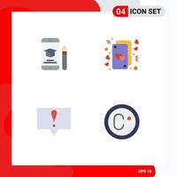 User Interface Pack of 4 Basic Flat Icons of cap love mobile heart bubble Editable Vector Design Elements