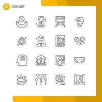 Group of 16 Outlines Signs and Symbols for on button connection head gain Editable Vector Design Elements