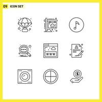 Modern Set of 9 Outlines and symbols such as internet worldwide key search engine Editable Vector Design Elements