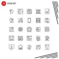 Modern Set of 25 Lines Pictograph of graph analytics computer building bank Editable Vector Design Elements