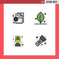 Set of 4 Vector Filledline Flat Colors on Grid for browser carnival page leaf award Editable Vector Design Elements