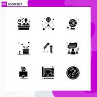 Mobile Interface Solid Glyph Set of 9 Pictograms of firecracker china webcam fireworks game Editable Vector Design Elements