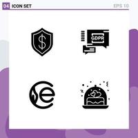 Universal Icon Symbols Group of 4 Modern Solid Glyphs of artificial coin intelligent secure crypto currency Editable Vector Design Elements