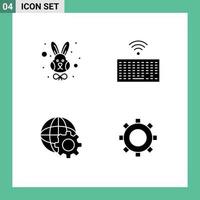 Group of 4 Solid Glyphs Signs and Symbols for animal globe face keys cogs Editable Vector Design Elements