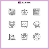 Set of 9 Modern UI Icons Symbols Signs for control hand scale data website Editable Vector Design Elements