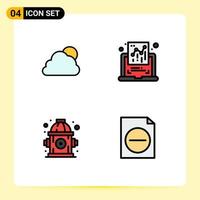 4 User Interface Filledline Flat Color Pack of modern Signs and Symbols of sky hydrant cloudy graph delete Editable Vector Design Elements