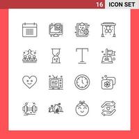 Group of 16 Outlines Signs and Symbols for employee training virus gym rings Editable Vector Design Elements