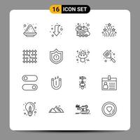 16 User Interface Outline Pack of modern Signs and Symbols of connection wedding automobile love fire Editable Vector Design Elements