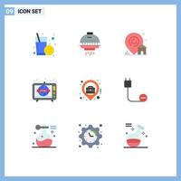Set of 9 Modern UI Icons Symbols Signs for location world wide location tv news Editable Vector Design Elements