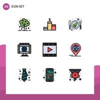 9 Thematic Vector Filledline Flat Colors and Editable Symbols of multimedia media breakfast video multimedia Editable Vector Design Elements
