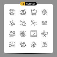 Set of 16 Vector Outlines on Grid for right arrow checkout plant easter Editable Vector Design Elements