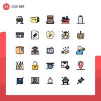 Mobile Interface Filled line Flat Color Set of 25 Pictograms of multimedia battery hat vessel steamboat Editable Vector Design Elements