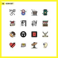16 concepto de línea rellena de color plano para sitios web móviles y aplicaciones interfaz de configuración de notificaciones comerciales compras elementos de diseño de vectores creativos editables