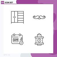 Editable Vector Line Pack of 4 Simple Filledline Flat Colors of furniture security moustache male train Editable Vector Design Elements