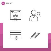 User Interface Pack of 4 Basic Filledline Flat Colors of advertising money marketing search pen Editable Vector Design Elements