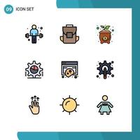 Set of 9 Modern UI Icons Symbols Signs for compliance settings bag pie graph cog Editable Vector Design Elements
