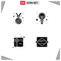 4 User Interface Solid Glyph Pack of modern Signs and Symbols of award present bulb light baking Editable Vector Design Elements