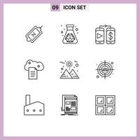 Mobile Interface Outline Set of 9 Pictograms of space sky docs mobile online docs digital storage Editable Vector Design Elements