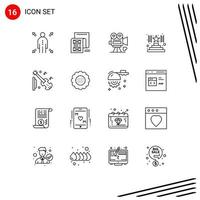 16 User Interface Outline Pack of modern Signs and Symbols of equipment award camera success valentine Editable Vector Design Elements