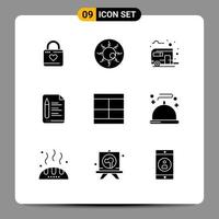 Mobile Interface Solid Glyph Set of 9 Pictograms of education file retina summer camp Editable Vector Design Elements