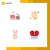 4 User Interface Flat Icon Pack of modern Signs and Symbols of tea bunny hotel imagination easter bunny Editable Vector Design Elements