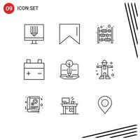 User Interface Pack of 9 Basic Outlines of organic content organic duty van battery Editable Vector Design Elements